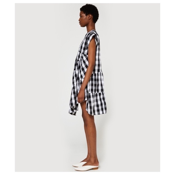 FARROW Chaumont Dress in Black and White Buffalo Check, Asymmetrical Hem, Size S - Picture 2 of 13